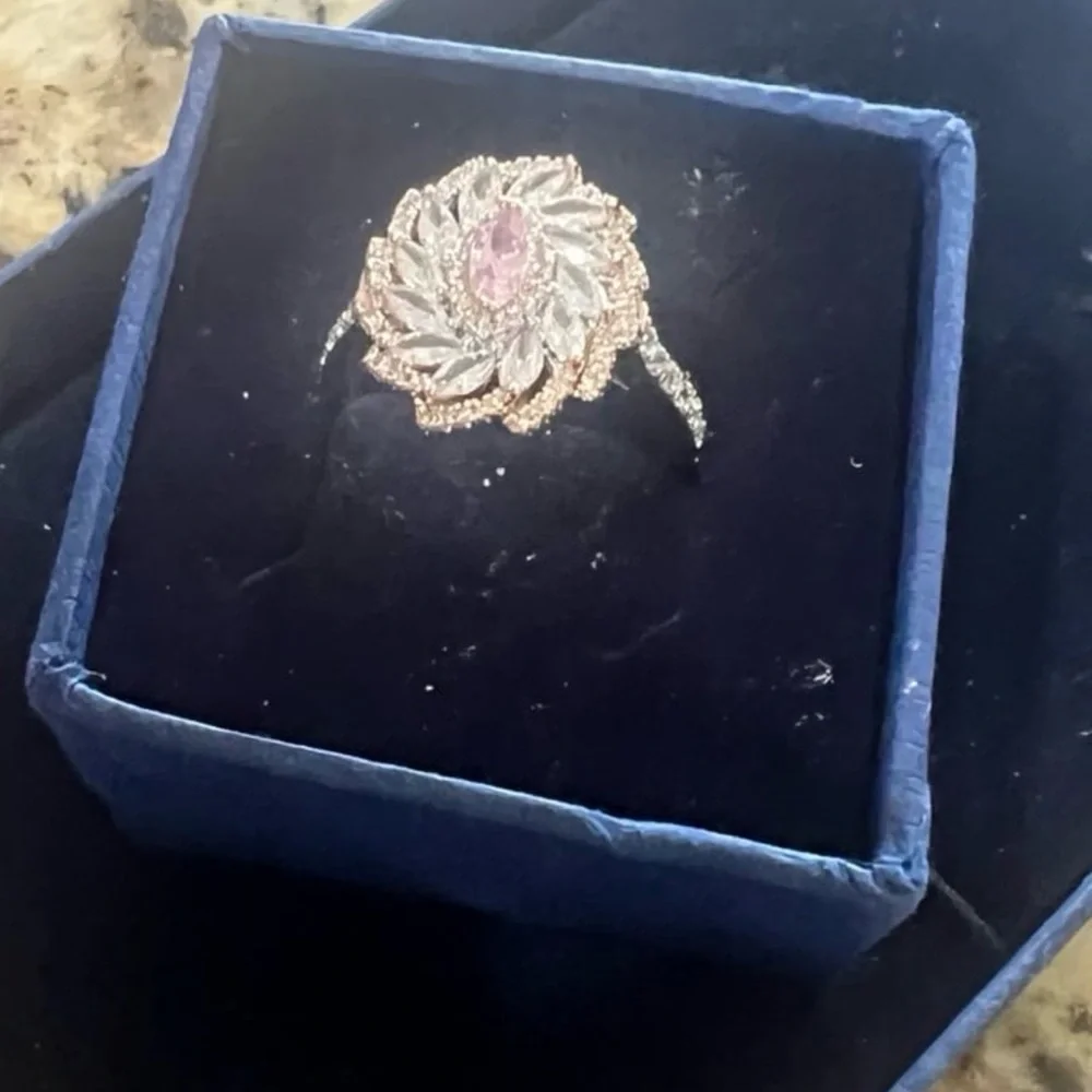 Brilliant diamond finish floral amethyst clear crystals Swarovski elements ring